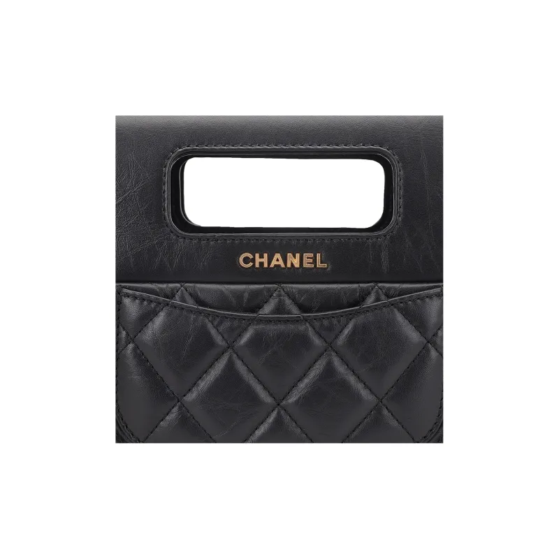 CHANEL 23P SS Cow Leather Evening Bag, Portable Crossbody Bag, Shoulder Bag Women's Black-3