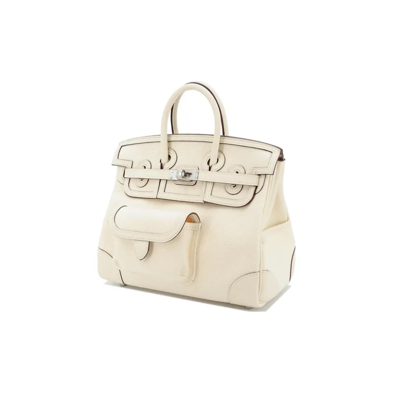 HERMES Birkin Canvas With Swift Birkin Bag Handbag Medium Size Women's I2 Nata Cream White-1