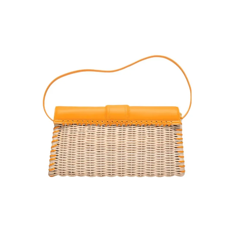 Jacquemus Cow Leather Patchwork With Wicker Shoulder Bag Crossbody Bag Handbag Women's Dark Yellow-2