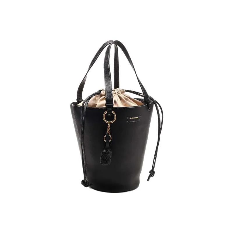 See By Chloe Cow Leather Tote Bag Shopping Bag Tote Bag Shoulder Bag Women's Black-2