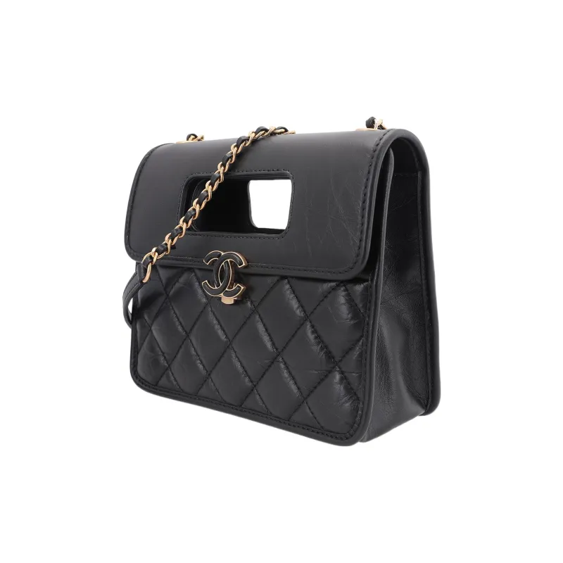 CHANEL 23P SS Cow Leather Evening Bag, Portable Crossbody Bag, Shoulder Bag Women's Black-1