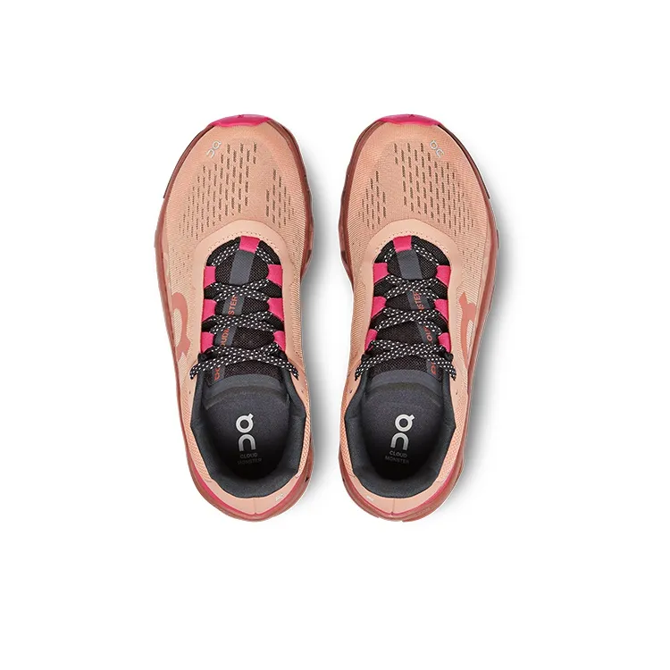 On Cloudmonster Rebound Slip Resistant Breathable Low Top Long Distance Running Shoes Women's Rose Pink Cork-3