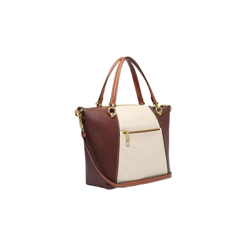 COACH Kacey Leather Briefcase Shoulder Bag Crossbody Bag Handbag Medium Size Women's Beige & Brown-1