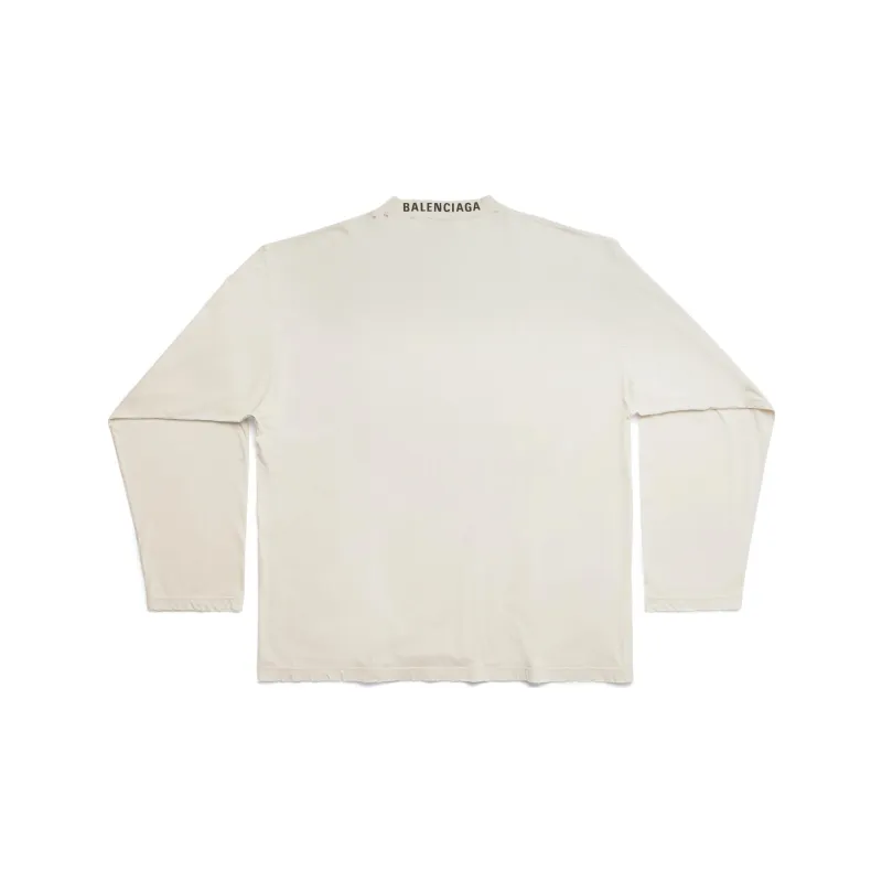Balenciaga Solid Color Crew Neck Pullover Long-Sleeved T-Shirt Unisex Ecru Loose Fit Style-1