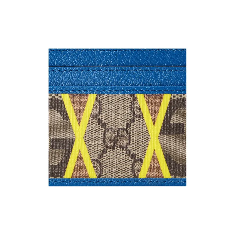 GUCCI Canvas With Leather Card Holder Women's Blue/Brown/Yellow-5