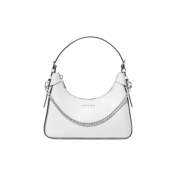 MICHAEL KORS Wilma Leather Shoulder Bag, Crescent Bag, Handbag, Shoulder Bag Women's White
