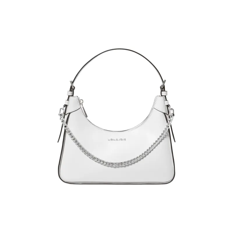 MICHAEL KORS Wilma Leather Shoulder Bag, Crescent Bag, Handbag, Shoulder Bag Women's White-0