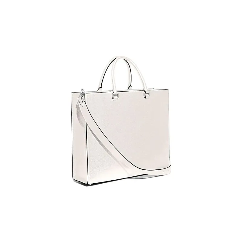 COACH Cross-Stitch Leather Canvas Tote Shoulder Bag Crossbody Bag Handbag Large Size Women's White-1