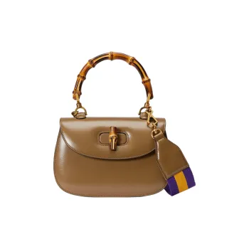 GUCCI Bamboo 1947 Leather Shoulder Bag Crossbody Bag Handbag Small Size Women's Brown