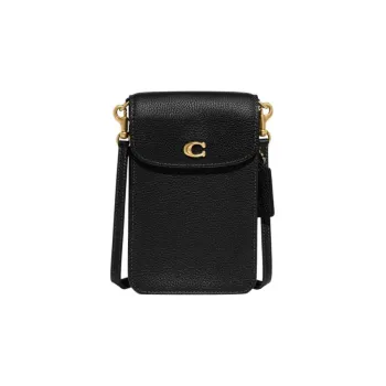 COACH Pebbled Leather Cell Phone Pouch, Shoulder Bag, Crossbody Bag Mini Women's Black