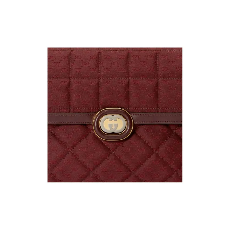 GUCCI Canvas With Leather Trim Canvas Portable Crossbody Bag, Shoulder Bag Women's Burgundy-8