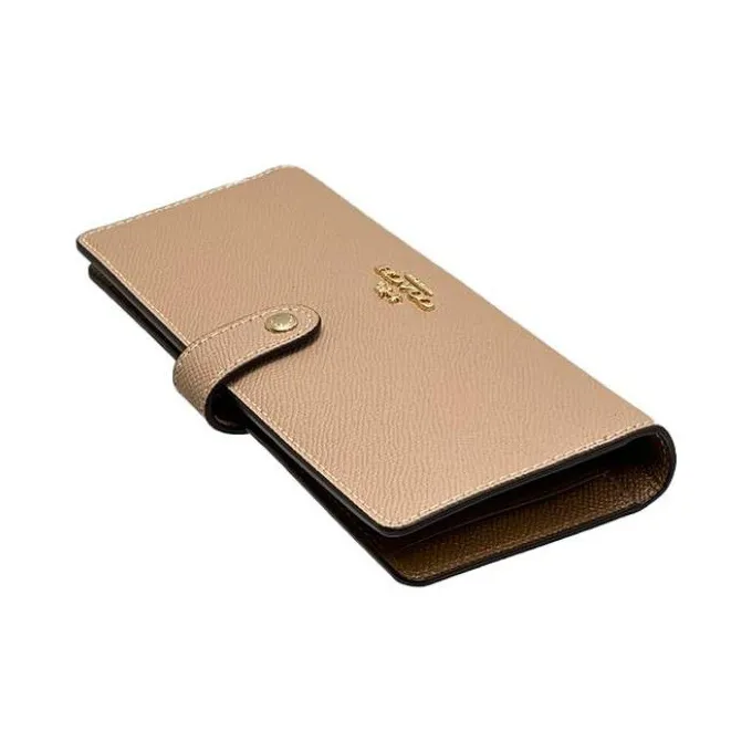 COACH Slim Wallet Cross-Stitch Leather Wallet Regular Women's Taupe-3