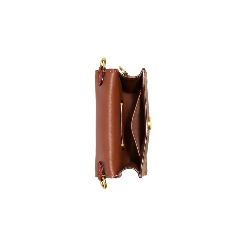 COACH Canvas With Calfskin Cell Phone Pouch, Shoulder Bag, Crossbody Bag Mini Women's Brown & Dark Rosewood-3