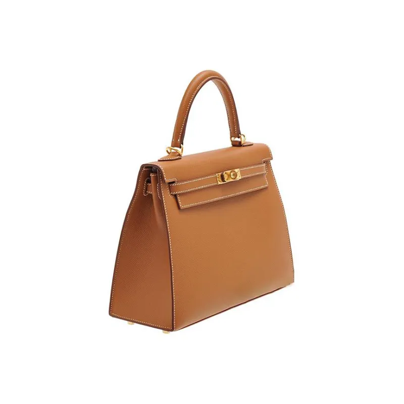 HERMES Cow Leather Kelly Bag Handbag 25 Women's Gold Brown-1