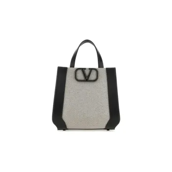 Valentino Vlogo Canvas With Leather Shoulder Bag, Crossbody Bag, Handbag Small Size Women's Gray