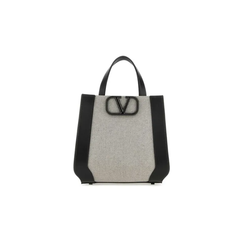 Valentino Vlogo Canvas With Leather Shoulder Bag, Crossbody Bag, Handbag Trumpets Women's Gray-0