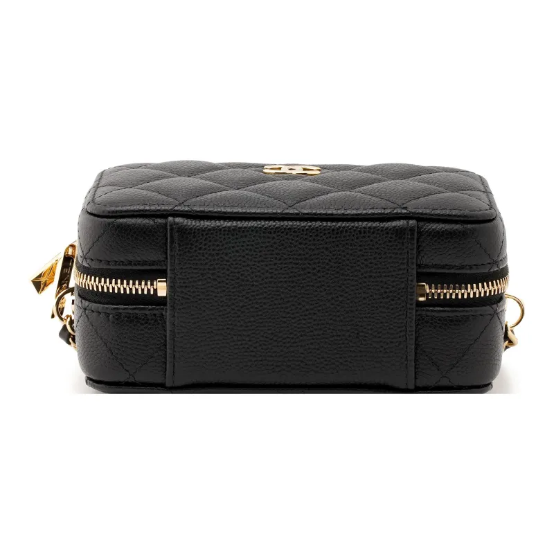 CHANEL Grain Embossed Litchi Grain Cow Leather Box Bag, One Shoulder Handbag Mini Women's Black-3