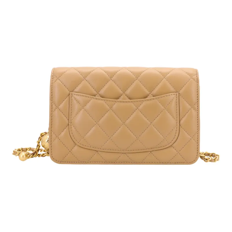 CHANEL WOC Smooth Lambskin Shoulder Bag, Crossbody Bag Trumpets Women's Beige-2