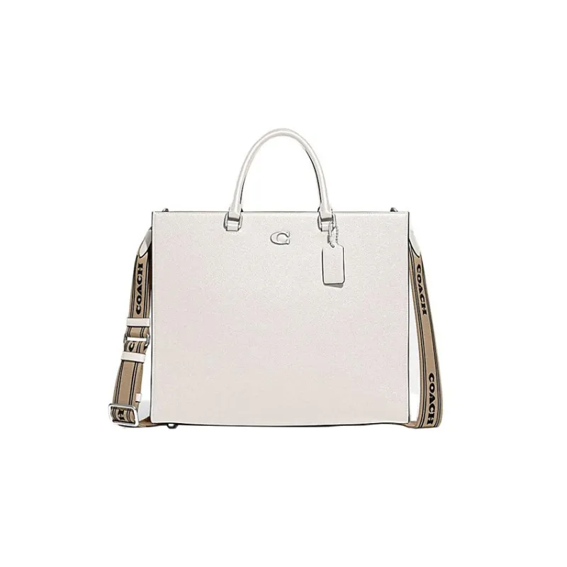 COACH Cross-Stitch Leather Canvas Tote Shoulder Bag Crossbody Bag Handbag Large Size Women's White-0