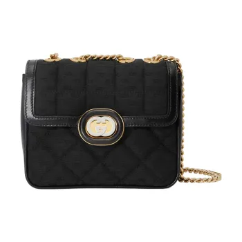 GUCCI Canvas With Leather Trim Canvas Bag, Portable Crossbody Bag, Shoulder Bag Women's Black