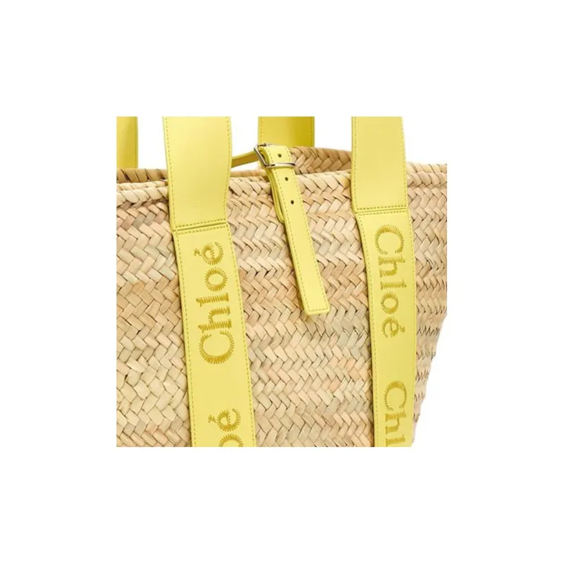 Chloe Raffia With Cow Leather Handbag Medium Size Women's Yellow-3