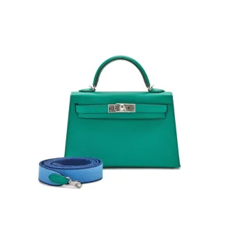 HERMES Mini Kelly Epsom Leather Kelly Bag Handbag Shoulder Bag Crossbody Bag Mini Women's Emperor Green/Heaven Blue