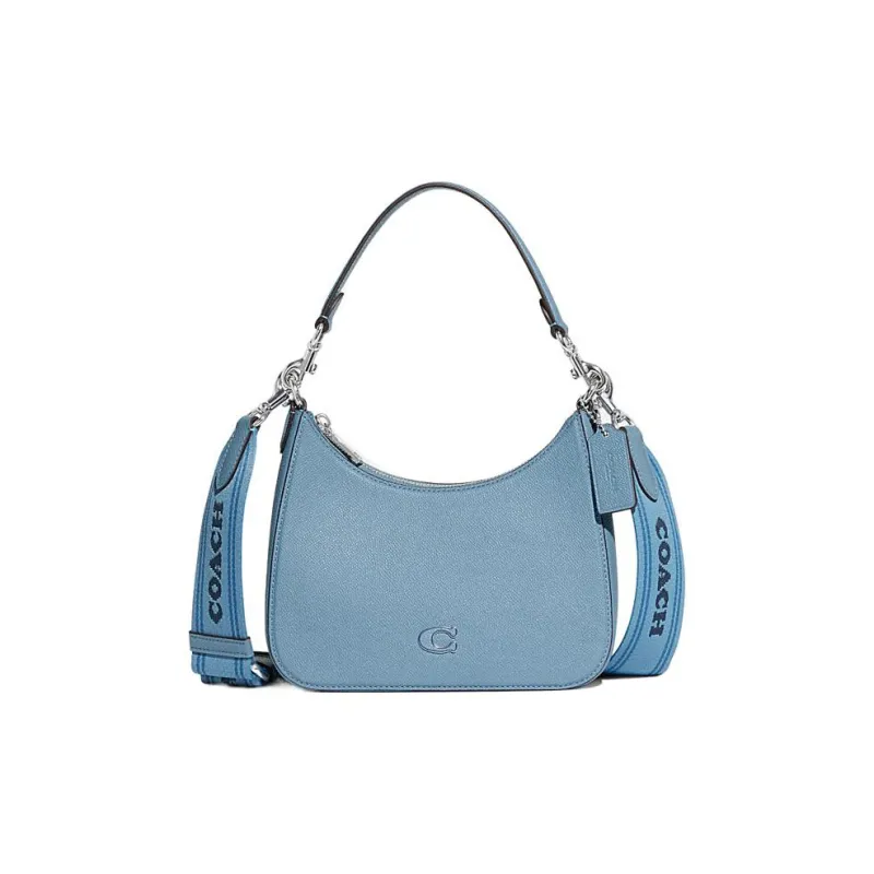COACH Hobo Canvas With Leather Crescent Bag, Shoulder Bag, Crossbody Bag, Handbag Medium Size Women's Blue-0