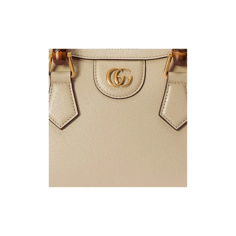GUCCI Diana Leather Tote Bag Shopping Bag Shoulder Bag Handbag Mini Women's Beige-10