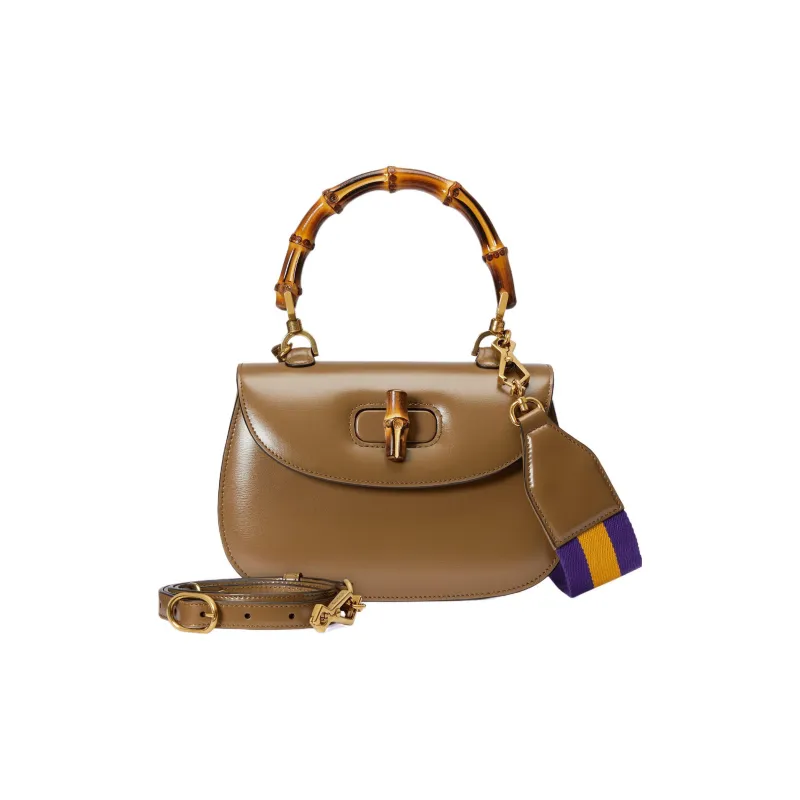 GUCCI Bamboo 1947 Leather Shoulder Bag Crossbody Bag Handbag Small Size Women's Brown-1