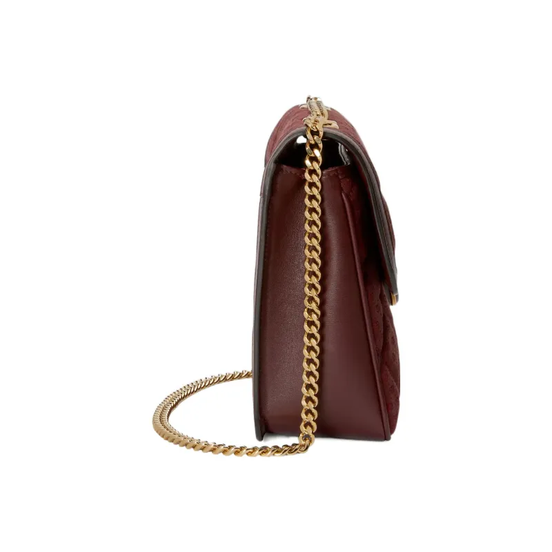 GUCCI Canvas With Leather Trim Canvas Portable Crossbody Bag, Shoulder Bag Women's Burgundy-4