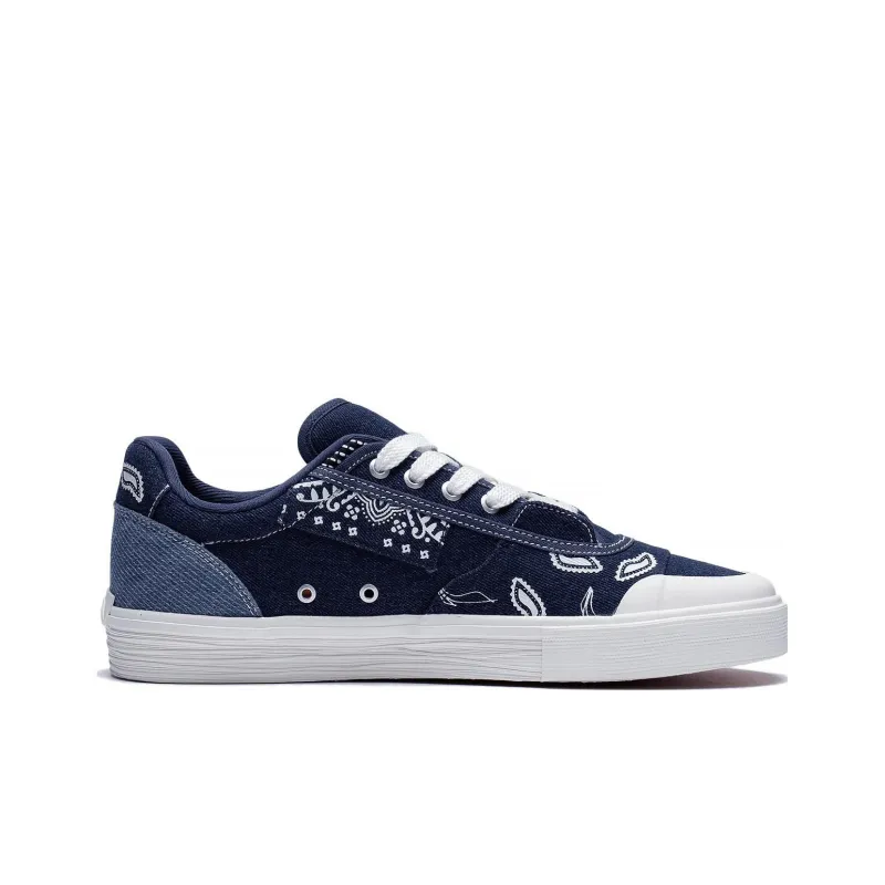 LiNing 50/50 Anti Slip Wear Resistant Low Top Skateboard Shoes Men's Blue White-1