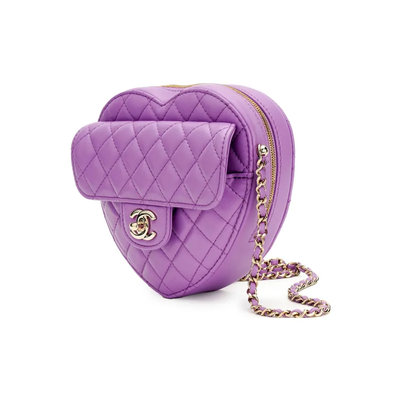 CHANEL Lambskin Heart Bag, Chain Bag, Shoulder Bag, Crossbody Bag Women's Purple-1