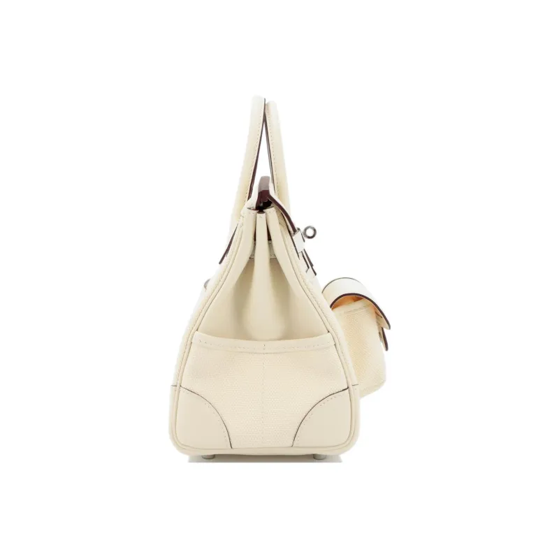 HERMES Birkin Canvas With Swift Birkin Bag Handbag Medium Size Women's I2 Nata Cream White-3