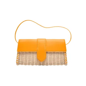 Jacquemus Cow Leather Patchwork With Wicker Shoulder Bag Crossbody Bag Handbag Women's Dark Yellow