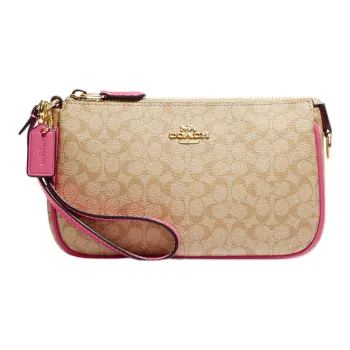 COACH Nolita Canvas With Leather Mahjong Set Clutches Small Size Women's Khaki & Pink