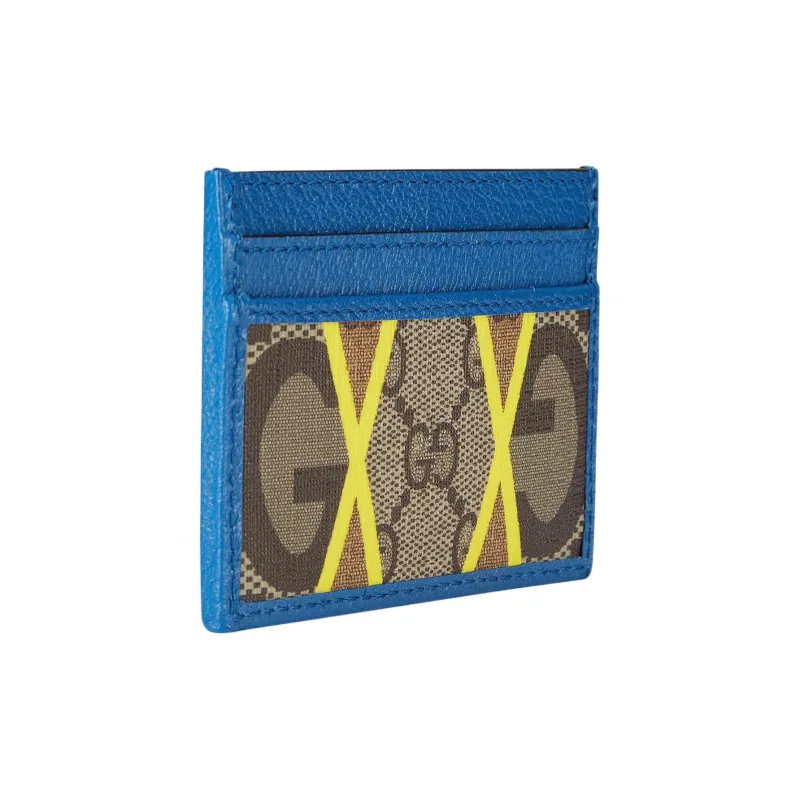 GUCCI Canvas With Leather Card Holder Women's Blue/Brown/Yellow-1