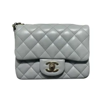 CHANEL 23C Early Spring Sheepskin Square Chubby Coin Purse Clutch Shoulder Bag Crossbody Bag Mini Women's Gray