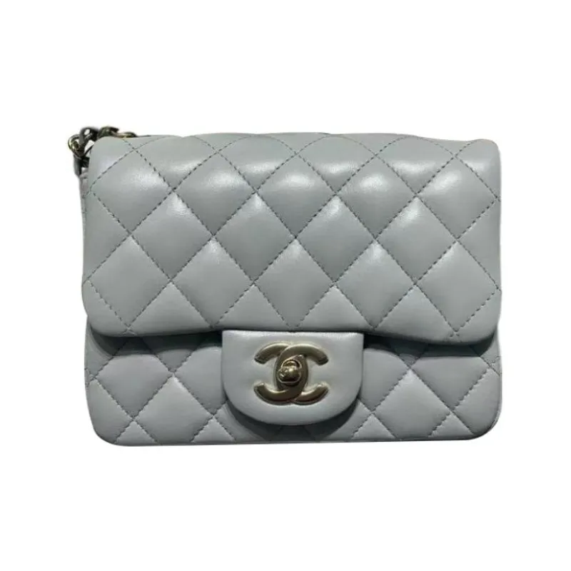 CHANEL 23C Early Spring Sheepskin Mini Square Flap Bag Coin Purse, Clutch Shoulder Bag, Crossbody Bag Mini Women's Gray-0