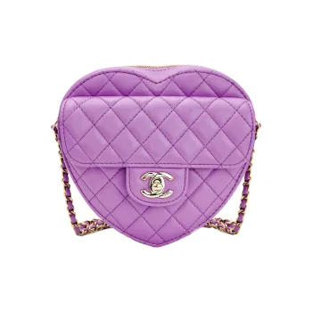 CHANEL Lambskin Heart Shaped One Shoulder Handbag Crossbody Bag Women's Purple