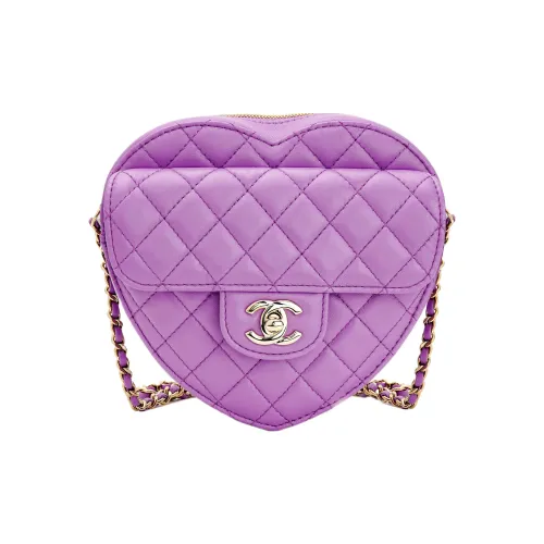 CHANEL Lambskin Heart Shaped One Shoulder Handbag Crossbody Bag Women's Purple