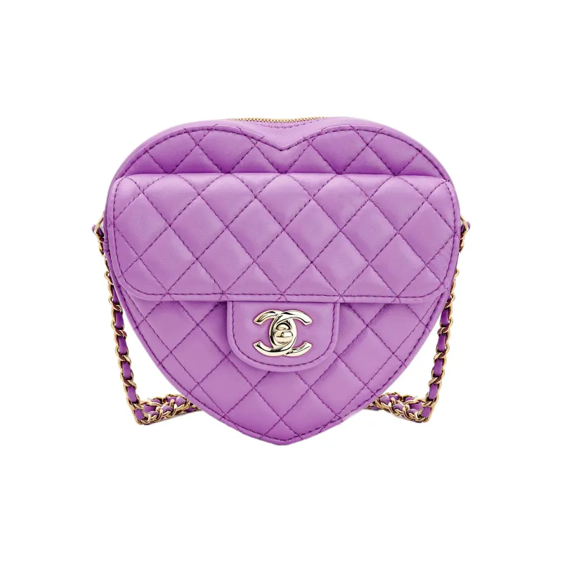 CHANEL Lambskin Heart Bag, Chain Bag, Shoulder Bag, Crossbody Bag Women's Purple-0