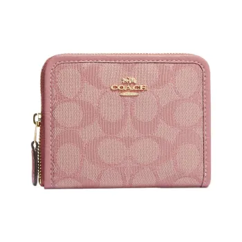 COACH Zip Around Pebbled Leather Coin Purse Card Holder, Wallet Women's Pink