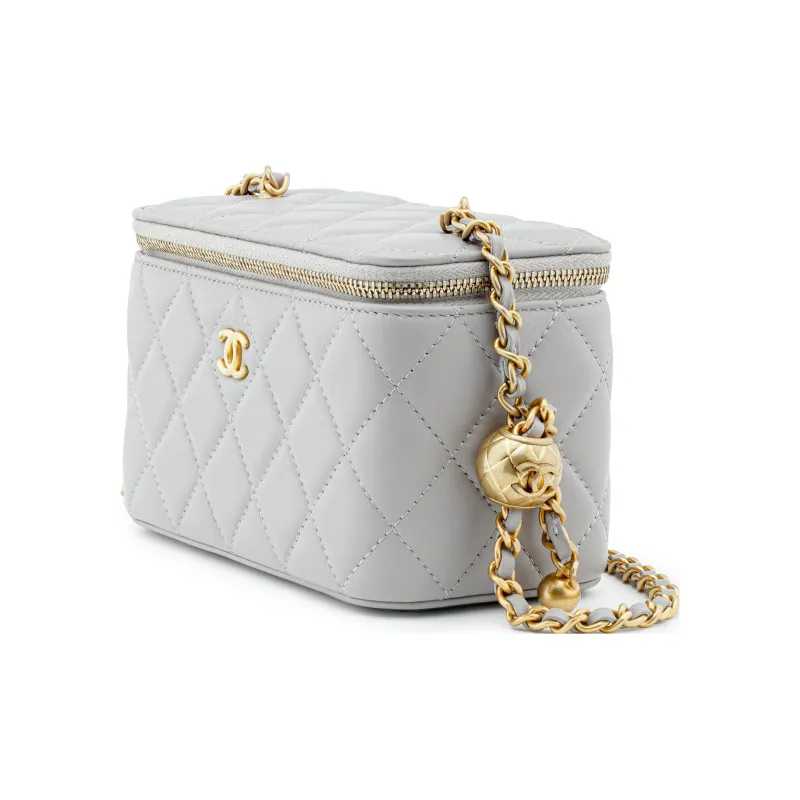 CHANEL Sheepskin Box Bag, Handheld Bag, Shoulder Bag, Crossbody Bag Women's Gray-1