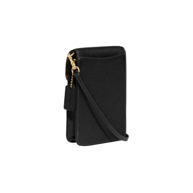 COACH Pebbled Leather Cell Phone Pouch, Shoulder Bag, Crossbody Bag Mini Women's Black-1