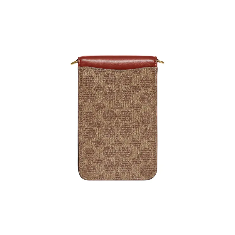 COACH Canvas With Calfskin Cell Phone Pouch, Shoulder Bag, Crossbody Bag Mini Women's Brown & Dark Rosewood-2