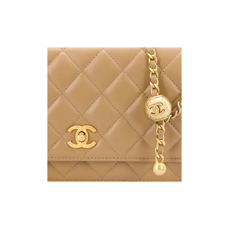 CHANEL WOC Smooth Lambskin Shoulder Bag, Crossbody Bag Trumpets Women's Beige-4