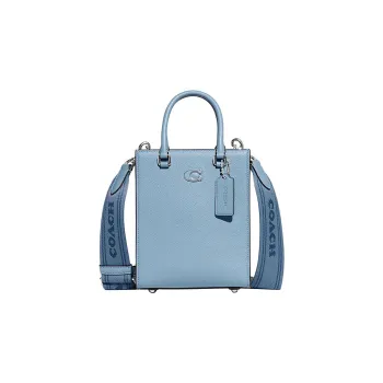 COACH Cross Grain Leather With Canvas Tote Bag, Shopping Bag, Handbag Trumpets Women's Light Blue