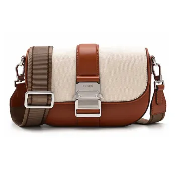 PEDRO PU Leather Saddle Bag, Crossbody Bag, Shoulder Bag Small Size Men's Black/Light Umber/Light Taupe