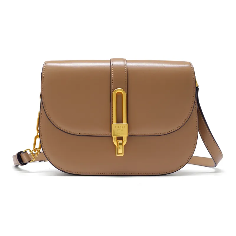DILAKS Cow Leather Saddle Bag Small Square Bag Shoulder Bag Small Size Women's Macchiato Brown-0