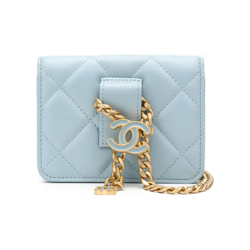 CHANEL Lambskin Fanny Pack, Shoulder Bag, Crossbody Bag Mini Women's Lake Blue-2